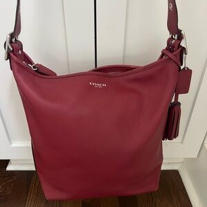 Coach Red Leather Hobo Shoulder Bag with Tassel